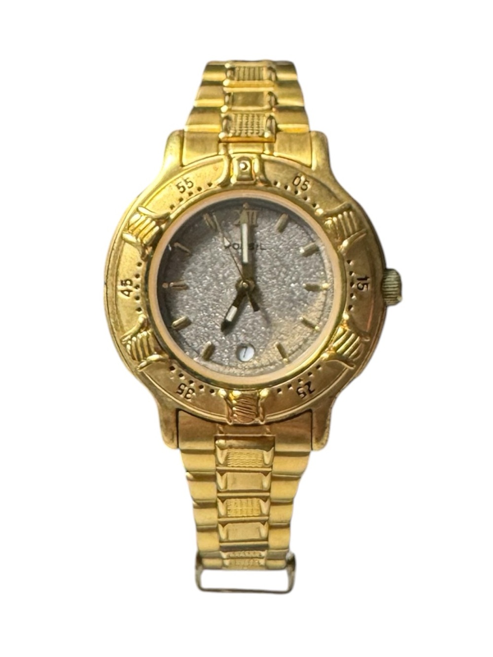 Vintage 90s Fossil "Blue" Series Women's Gold and Sparkle Face Watch